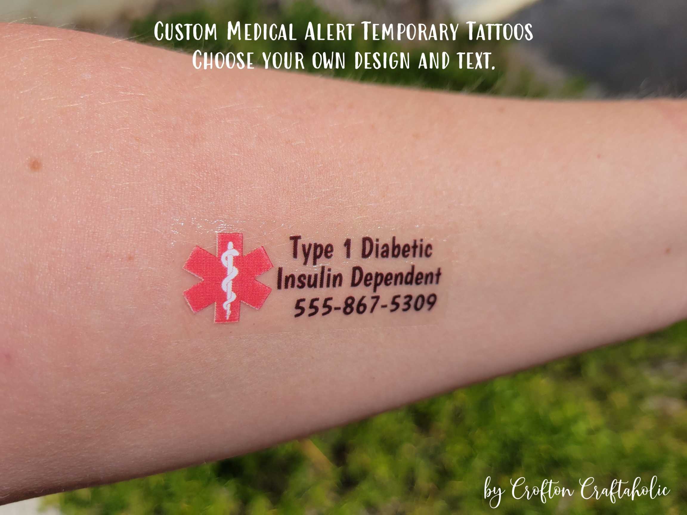 Custom Temporary Medical Alert / Contact Info Tattoos Name / Phone