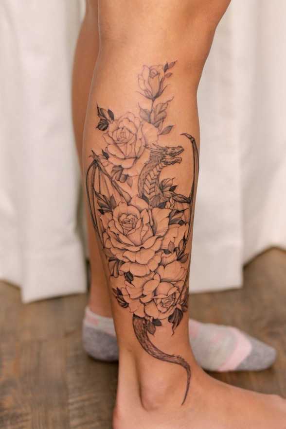 Dragon tattoo  Leg tattoos women, Calf tattoos for women, Side