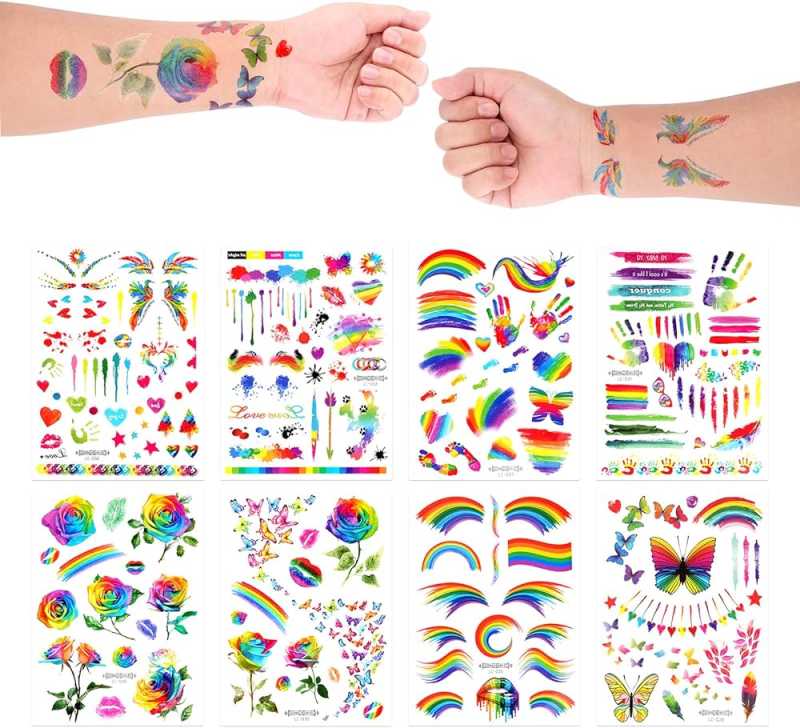 AIEX  Sheets Rainbow Temporary Tattoos, Pride Temporary Tattoos,  Flower/Butterfly/Heart Colourful Gay Pride Stickers, LGBTQ Accessories for  Adults