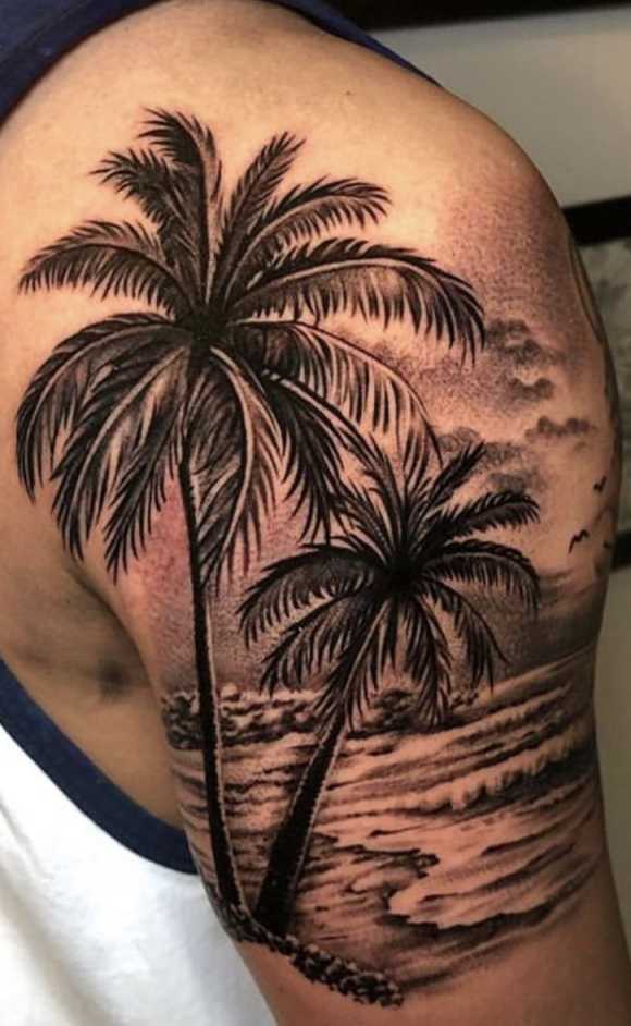 Beachy Palm Tree Tattoo for Shoulder