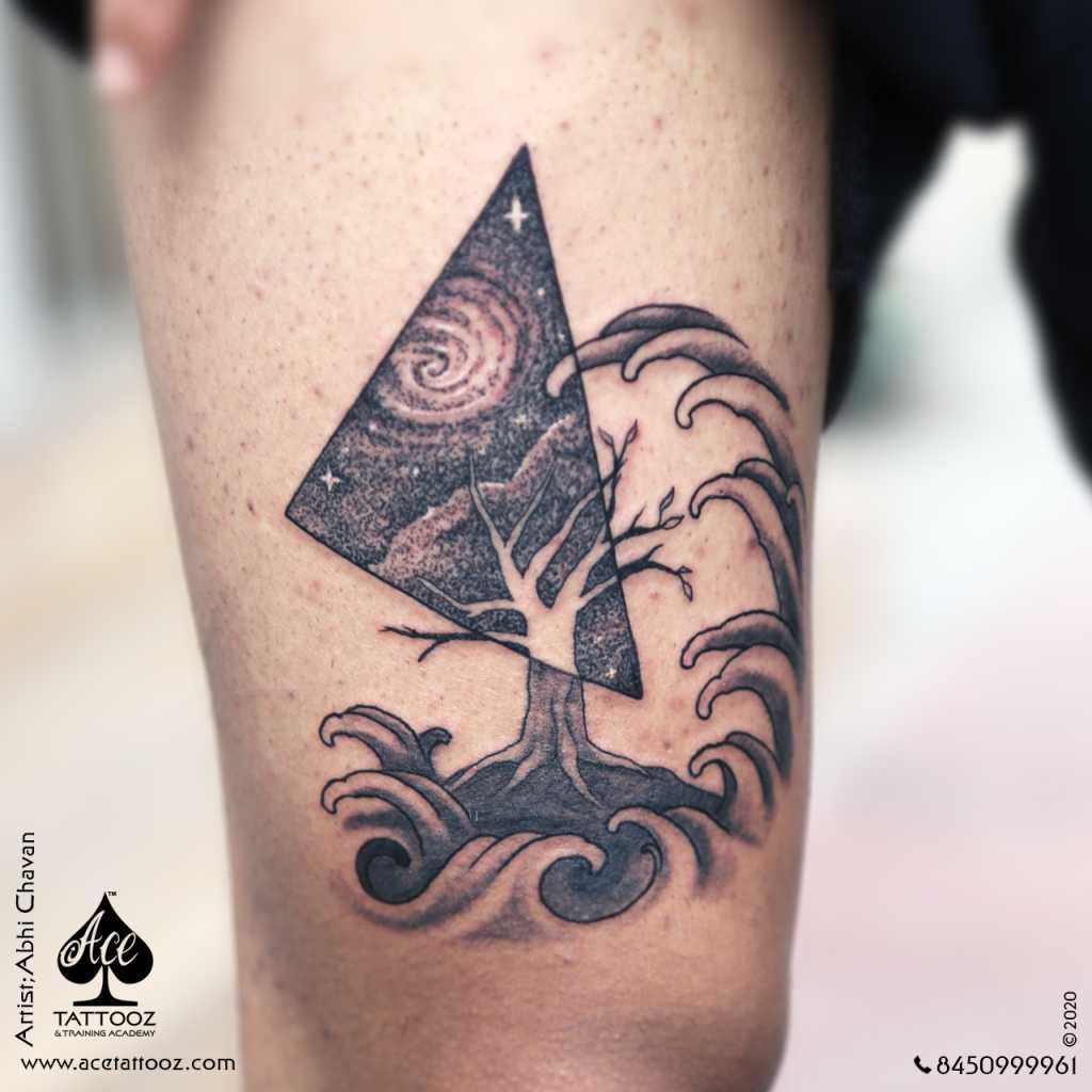 Black & White Tree & Galaxy Tattoo - Ace Tattooz