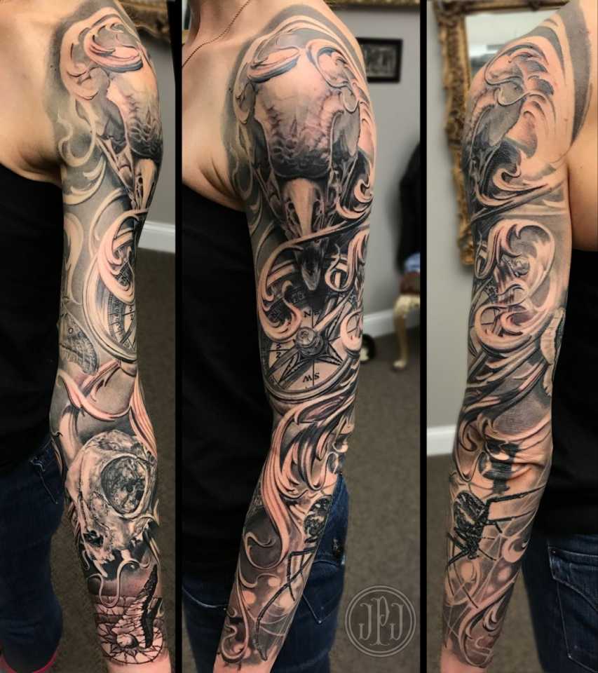 Black and Grey Nautical Sleeve Tattoo  Sleeve tattoos, Tattoos