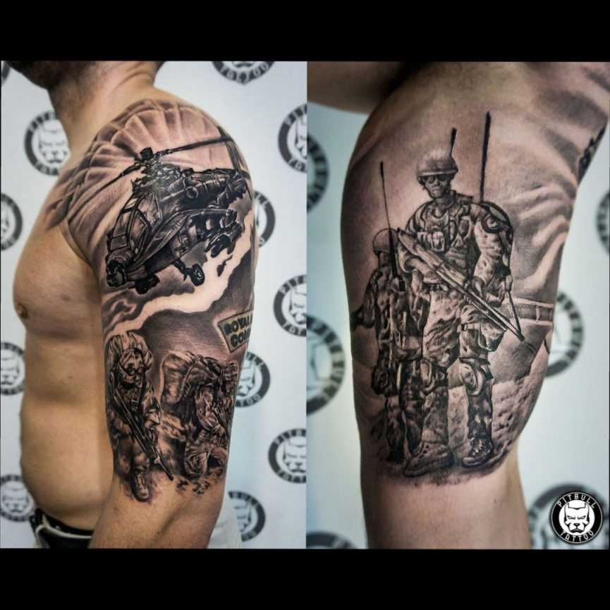 Black and grey realistic "Army" tattoo