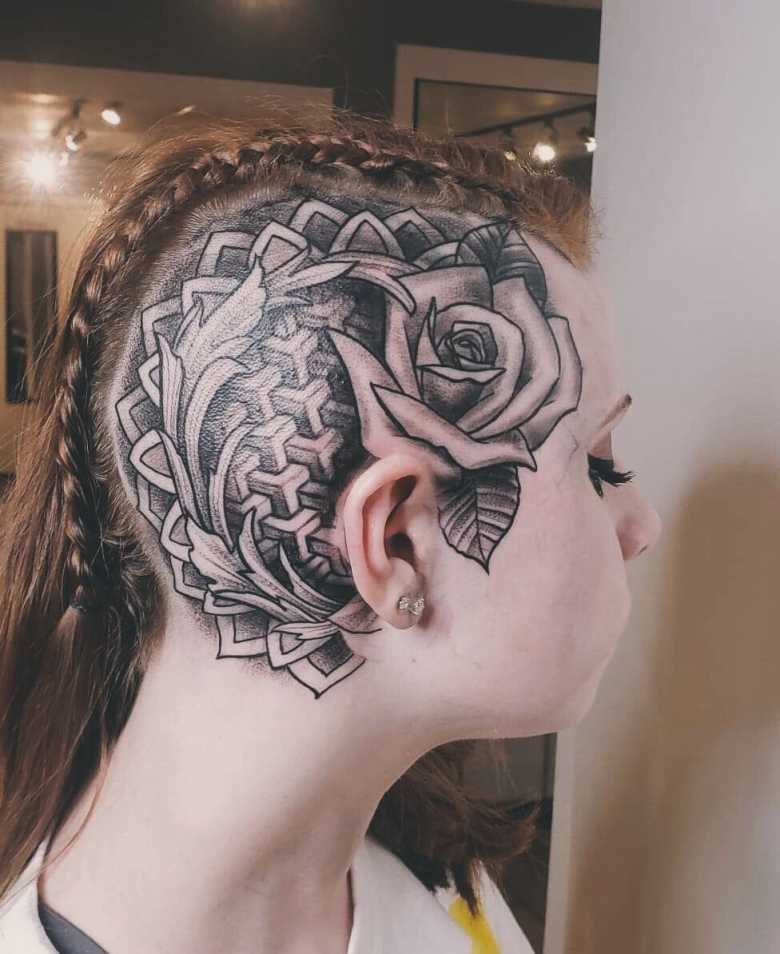 Black and White Head Tattoo