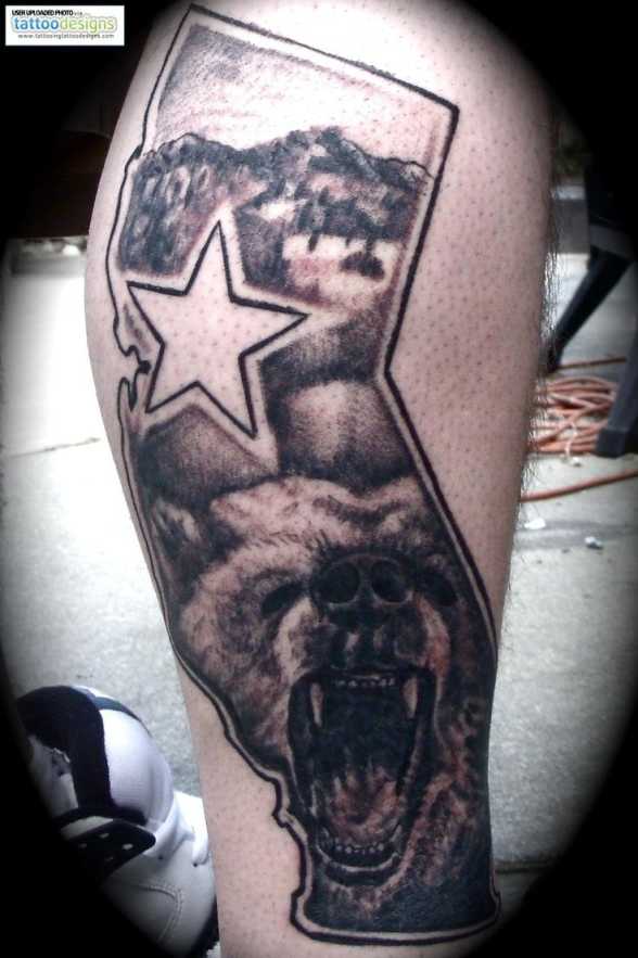 California State Bear Tattoos California flag tattoo designs