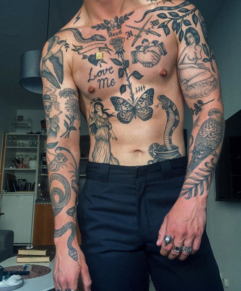 Classically Rebellious  Torso tattoos, Tattoos, Chest tattoo men