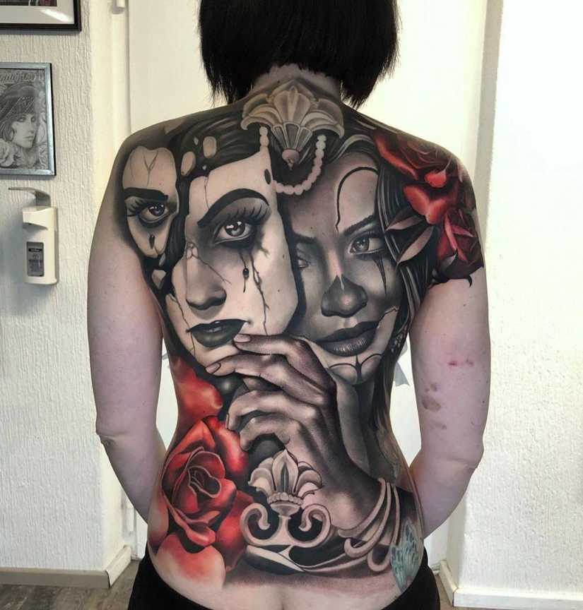 Clown Girl, Full Back Tattoo  Full back tattoos, Back tattoo