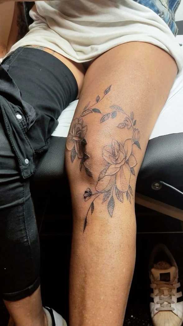 Flower Knee Tattoo for Women