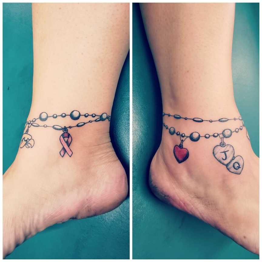 Hand drawn custom charm anklet tattoo! #charms #charmbracelet