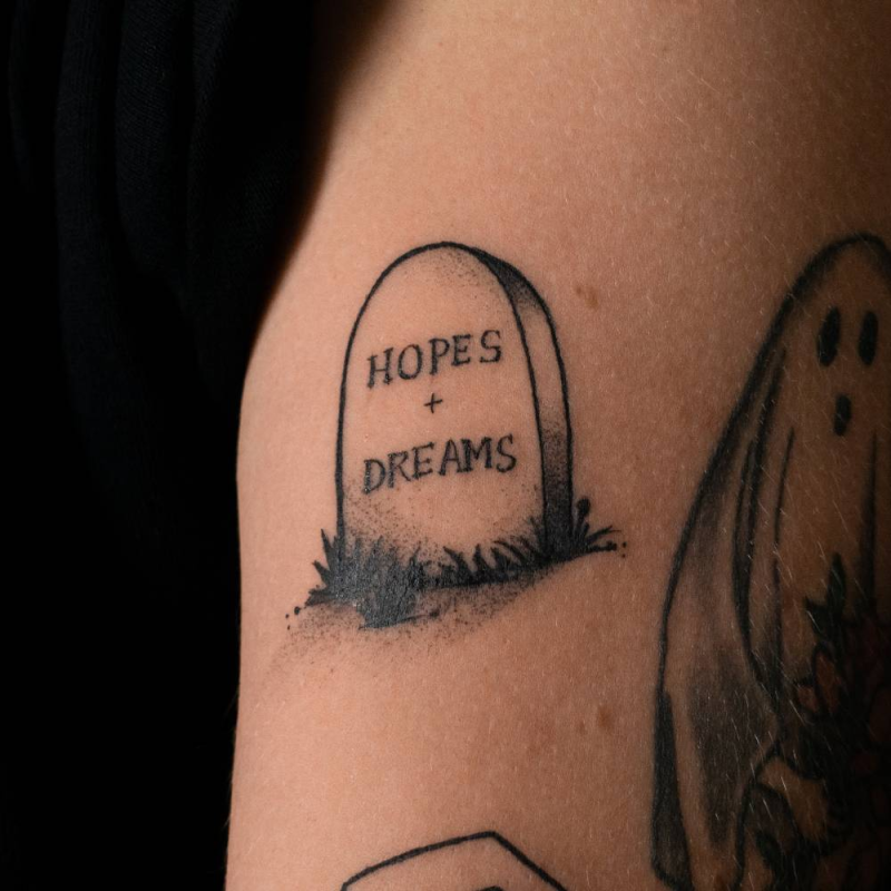 Hopes and dreams tombstone  Coffin tattoo, Unique tattoos, Stone