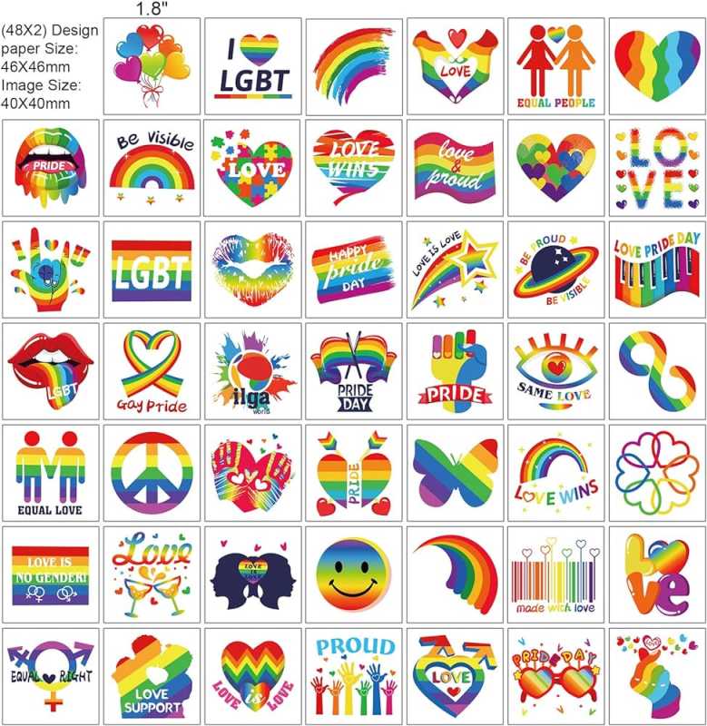 HOWAF Gay Pride Tattoos LGBT Rainbow Temporary Tattoo Sticker,  Designs  pcs Rainbow Heart Tattoos Stickers Waterproof Rainbow Flag Face Body  Paint