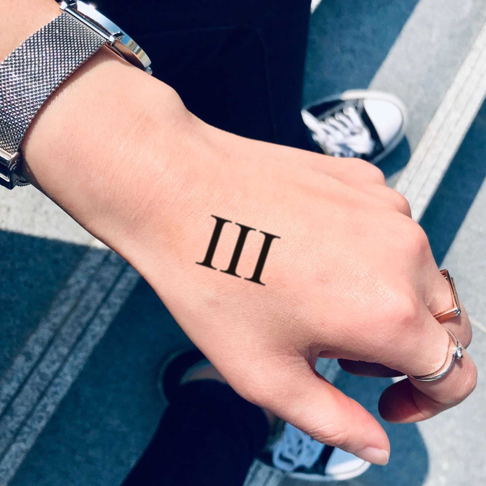 III Roman Numeral Temporary Tattoo Sticker - OhMyTat