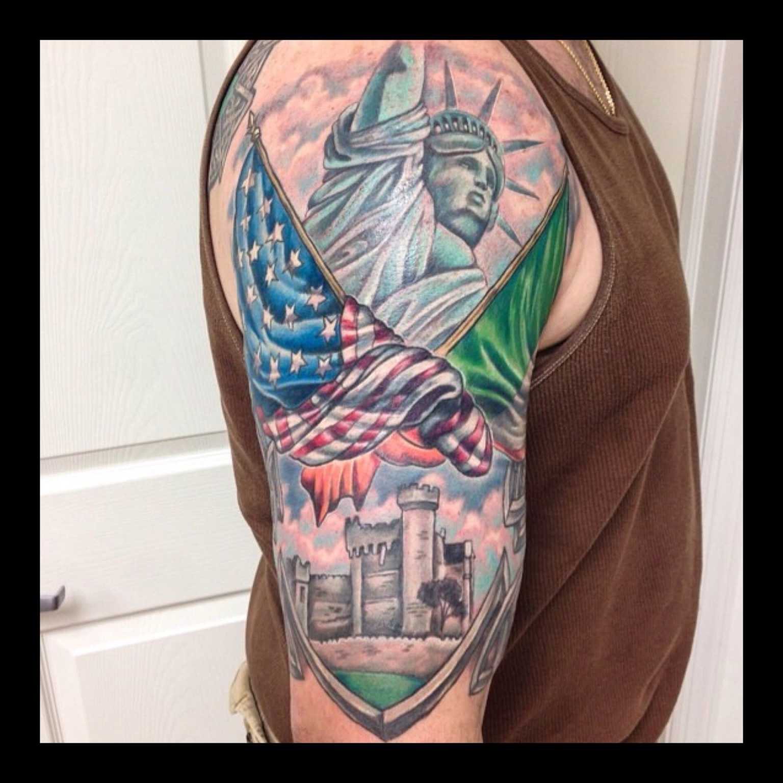 Irish American half sleeve tattoo by Alex! Follow him on Instagram