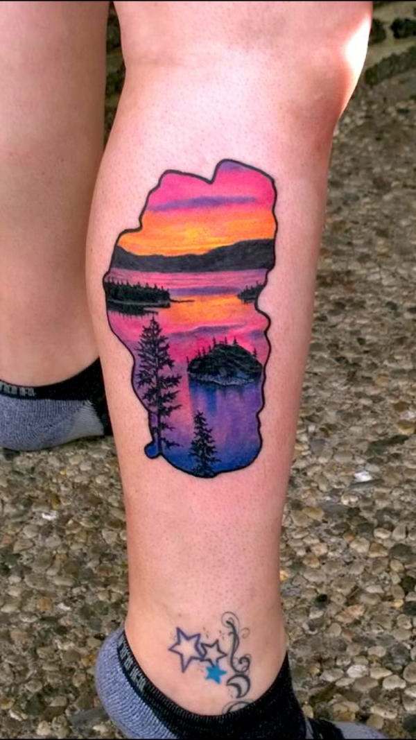 Lake Tattoo with Serene Nature Scene