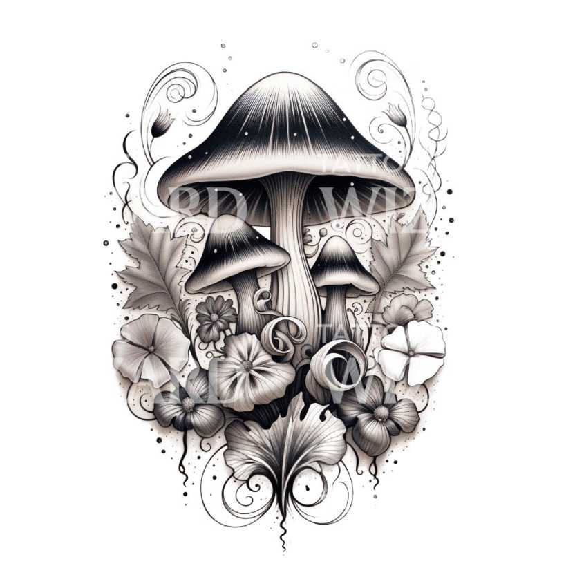 Magic Mushroom Black&Grey Tattoo Design – Tattoos Wizard Designs
