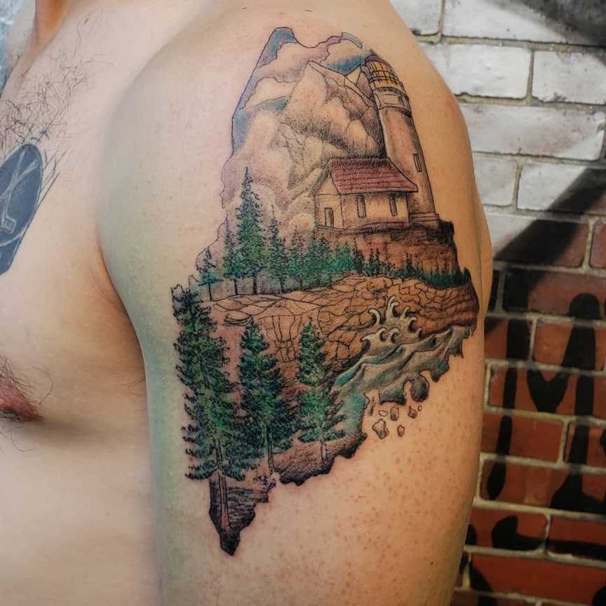 Maine themed state of Maine tattoo by @jeffclarktattoo  Maine