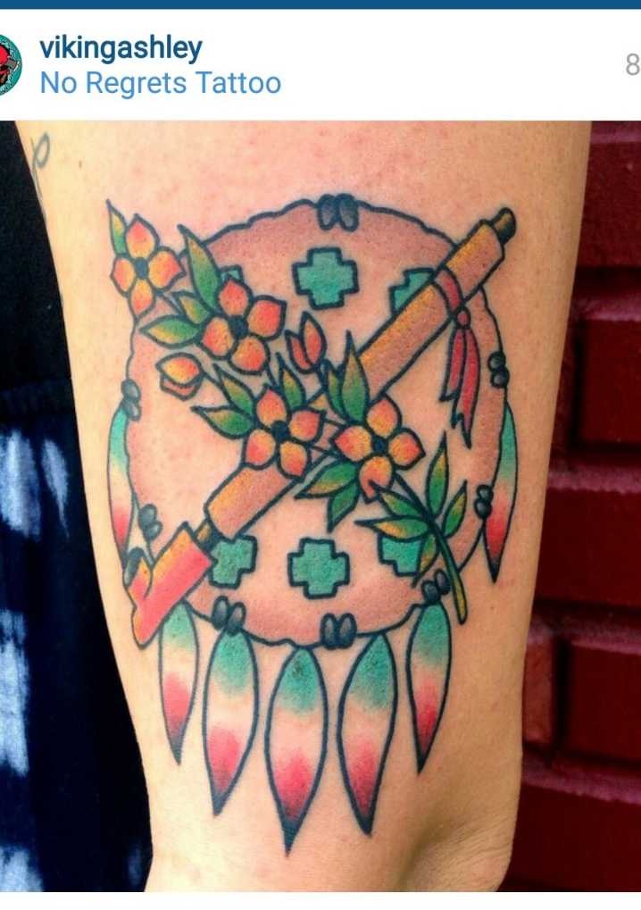 Osage Shield Oklahoma Tattoo with Poppies