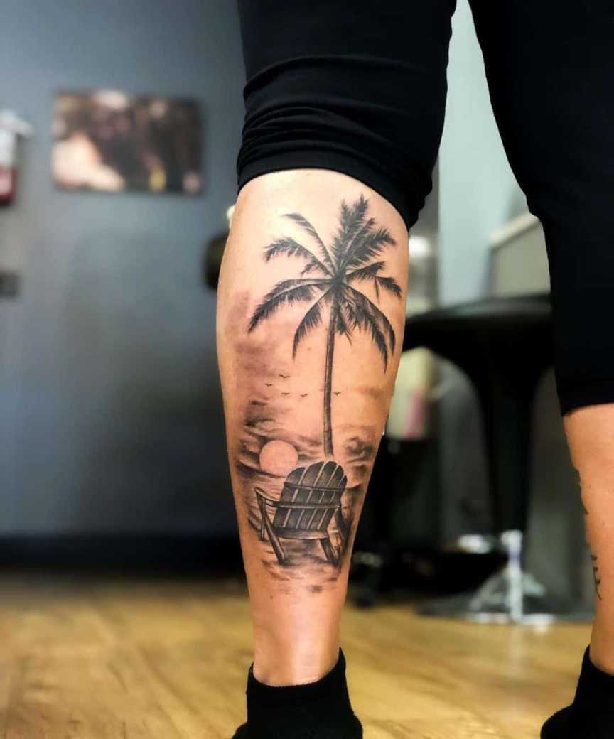 Palm Tree With Sunset Tattoo   Palm tattoos, Tree tattoo men