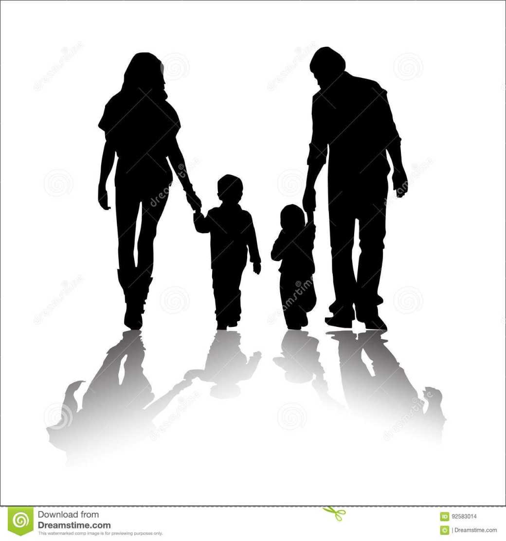 Photo about Happy dream family, black Silhouette with white