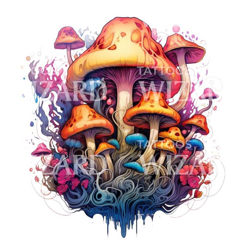 Psychedelic Mushrooms Tattoo Design – Tattoos Wizard Designs