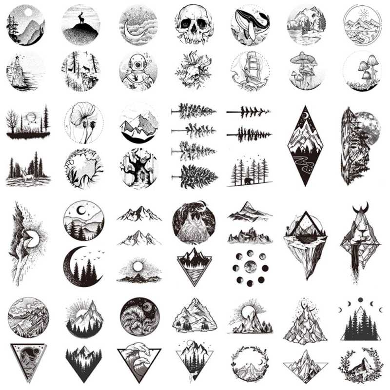 Sheets Black Mountain Space Temporary Tattoo, Hands Face Tattoo Sticker  for Men Women, Forest Star Moon Designs Body Art on Arm Neck Shoulder