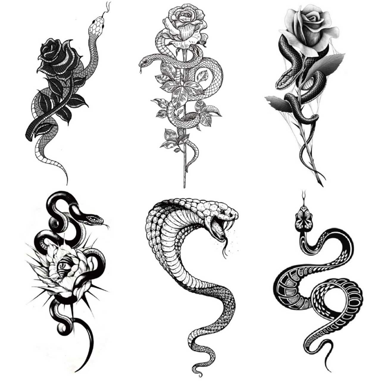 Sheets Flower Snake Waterproof Temporary Tattoos Small Black Floral  Animal Body Art Realistic Lasting Tattoos Stickers Hand Neck Wrist Gift for  Men