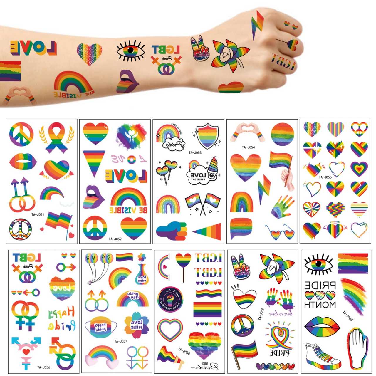 Sheets Gay Pride Temporary Body Tattoo Stickers Love Gradient Face Pride  Rainbow for LGBT, BL,Les GL