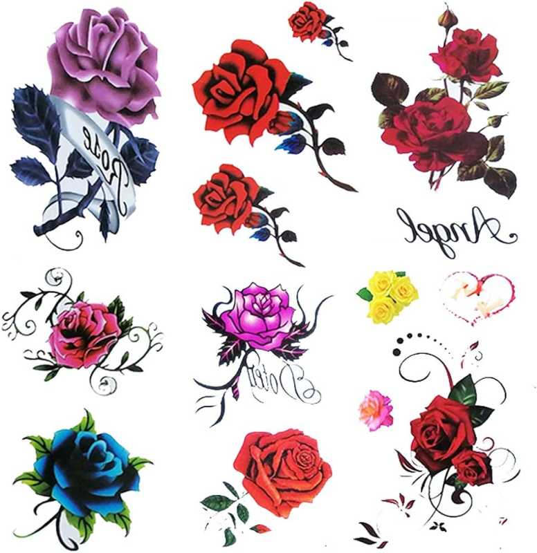 Sheets Small Fake Rose Tattoos for Women Kids Girls Temporary