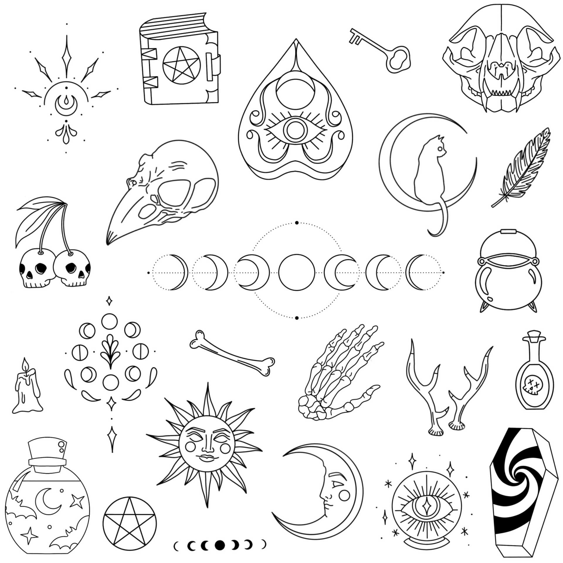 Stencils Witch Tattoo Designs, Ready-to-use, Easy-to-apply