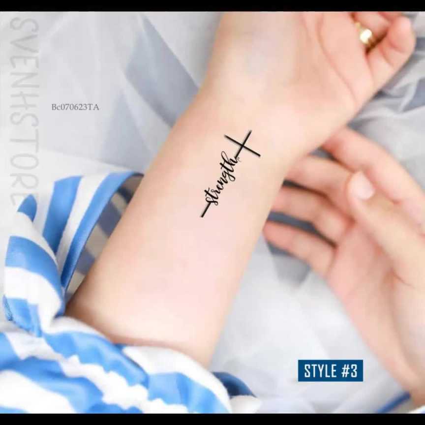 Strength Cross Temporary Tattoo Women-Spiritual Tattoo-Religious Gift For  Christian Gift-Strength Tattoo-Small Cross Tattoo-Gifts For Him