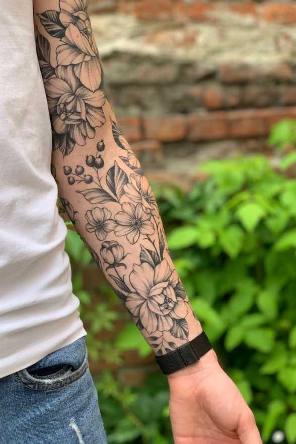 Tattoo uploaded by Kamil Arthur • Details of healed floral sleeve