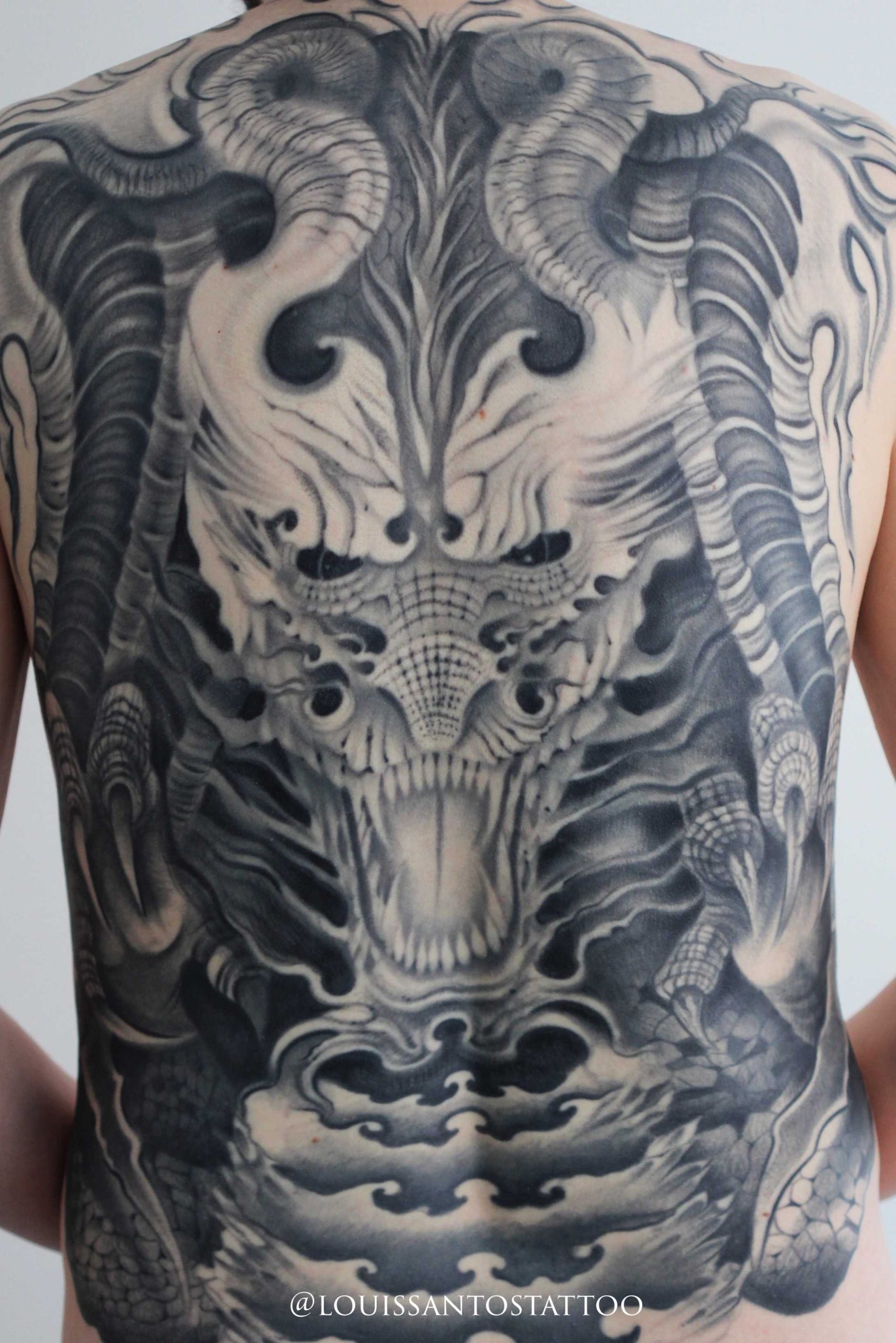 Tattoo uploaded by Louis Santos • Black and grey, full back