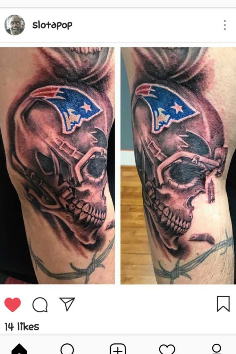 Tattoo uploaded by Rob Clarke • Patriots helmet and skull • Tattoodo