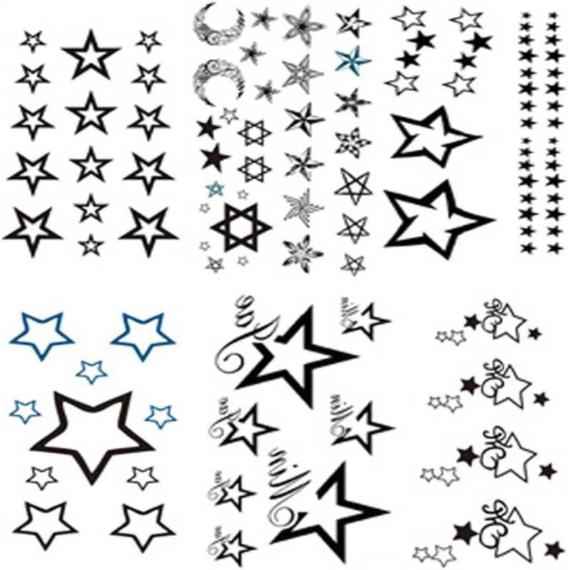 Yesallwas Cute Black Moon Sky Stars Temporary Tattoo for Women Body Kids   sheet Waterproof Art Fake Tattoo Stickers
